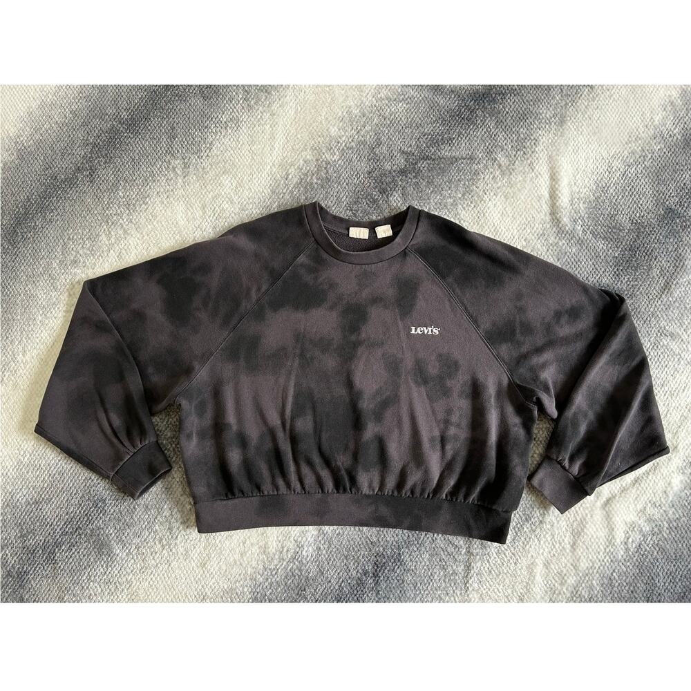 Levi's Women Tie Dye Raglan Crewneck Relaxed Fit Sweatshirt Gray Size Large
